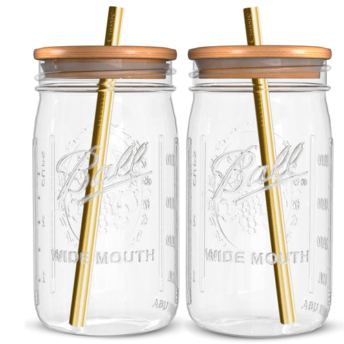 Ulrikco 2 Pack Reusable Boba Cup Bubble Tea Cup, 730ml/24oz Wide Mouth Smoothie  Cups, Mason Jars Cups with Bamboo Lids & Straws, Glass Tumbler Drinking  Bottle for Pearl Boba Juices Cocktail 