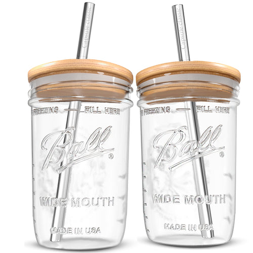 Amyoole 2 Pack Reusable Boba Cup, 24Oz Wide Mouth Smoothie Cup,mason Jar  Glass Cups with Lids and St…See more Amyoole 2 Pack Reusable Boba Cup, 24Oz