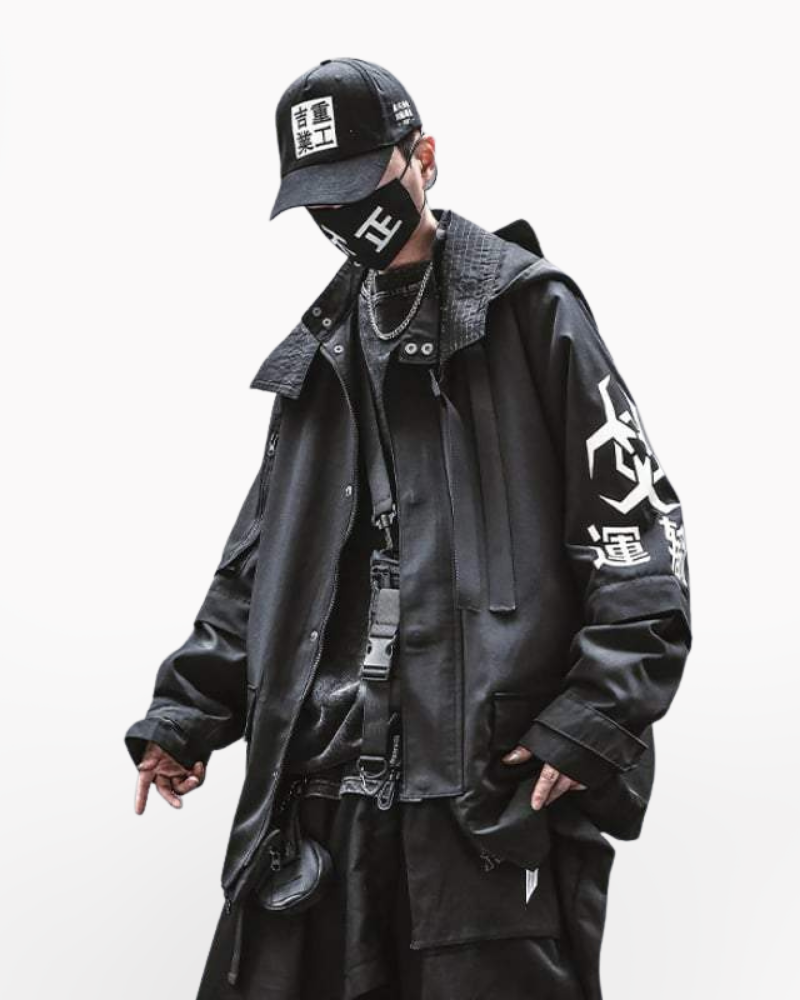 Black Techwear Jacket, Men's Cyberpunk Jacket, Streetwear Warcore Jaket ...