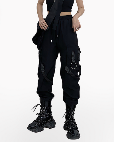 Techwear cargo pants with straps women