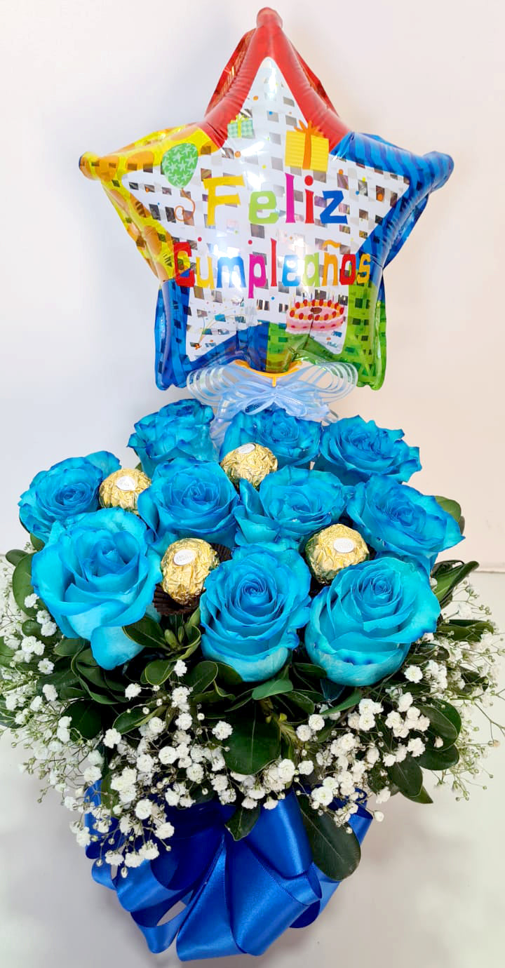 Arreglo de Cumpleaños de 10 Rosas con Chocolates y Globo – Florería  Jacqueline