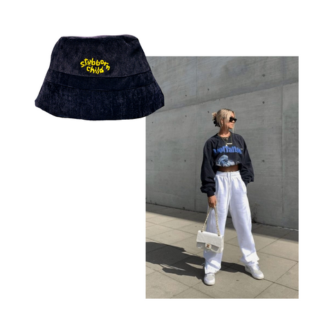 Bucket hat, Cropped Sweatshirt, Sweatpants, and Sneakers Outfit