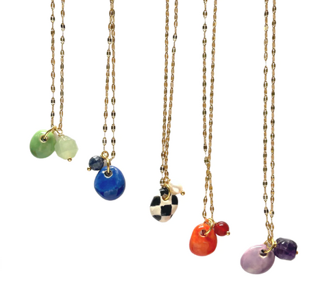 dainty gold chain minimalist necklace with small ceramic colorful pendant