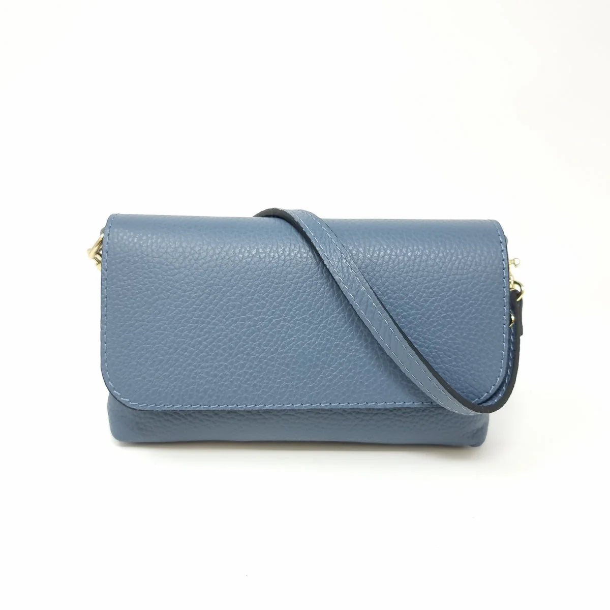 Italian Leather Cammie Crossbody in Denim Blue