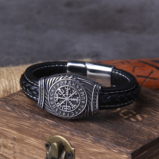 Leather Helm of Awe Viking Bracelet - vikingshields