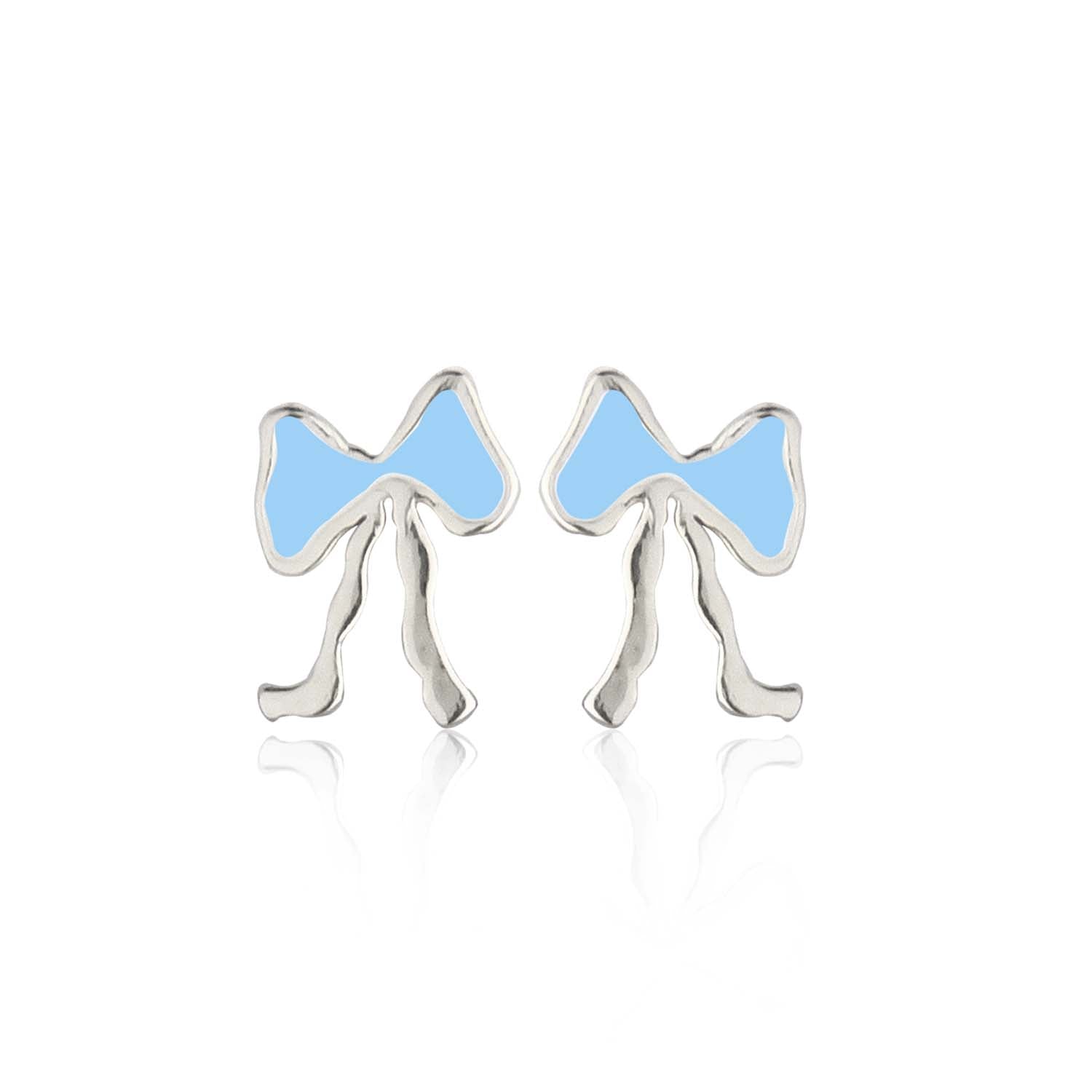 Billede af Jeberg Jewellery - Petite Bow Blue ørestikker Sølv