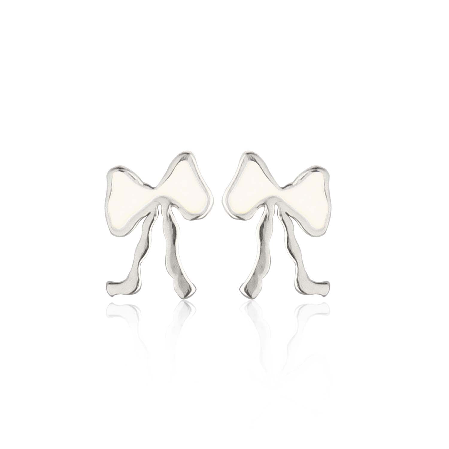 Billede af Jeberg Jewellery - Petite Bow White ørestikker Sølv