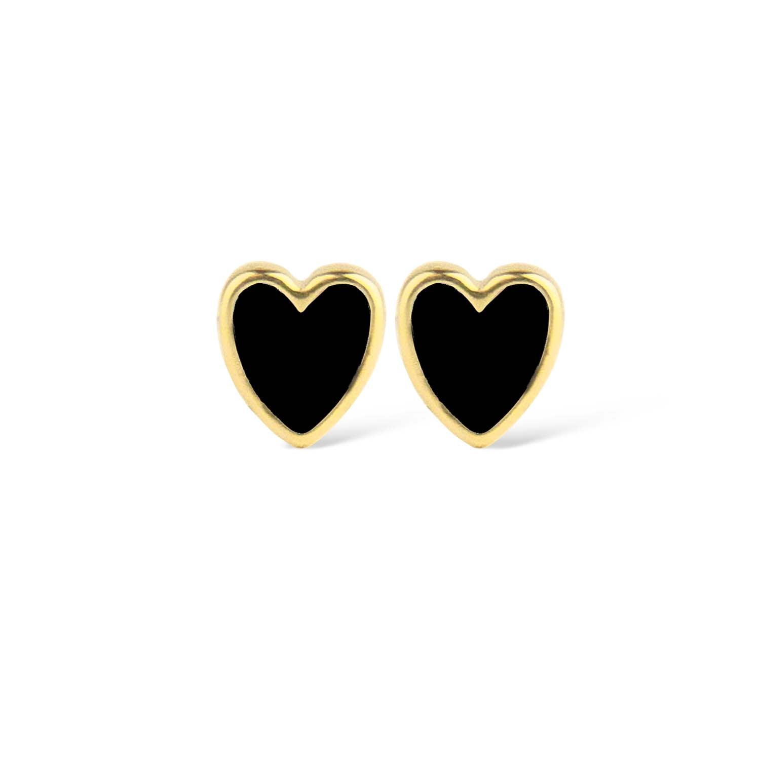 Billede af Jeberg Jewellery - Petite Heart Me Black Enamel ørestikker Forgyldt sølv sterlingsølv
