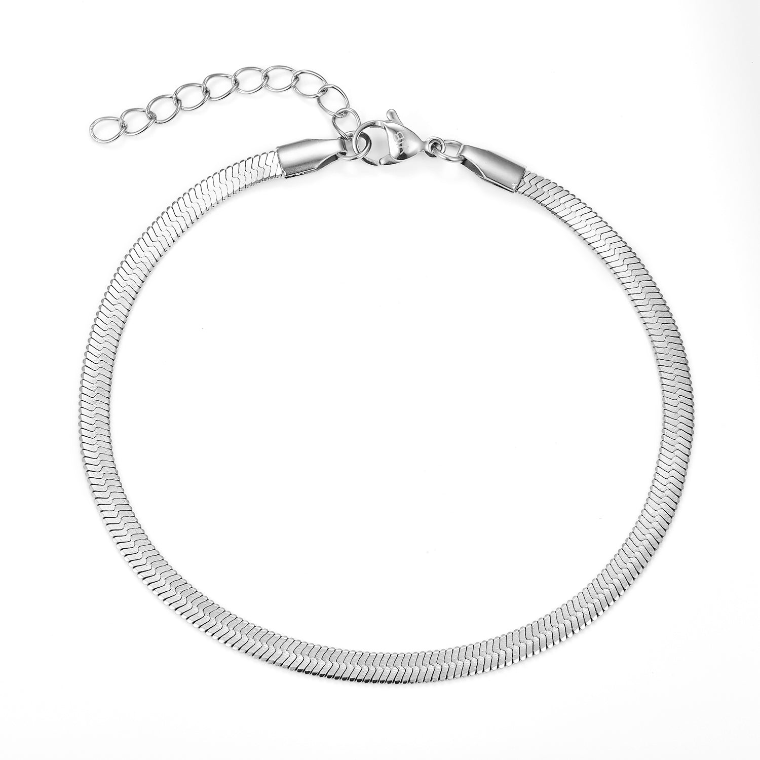Baía Jewellery - Flat Snake ankelkæde, 22-26 cm Rustfrit stål