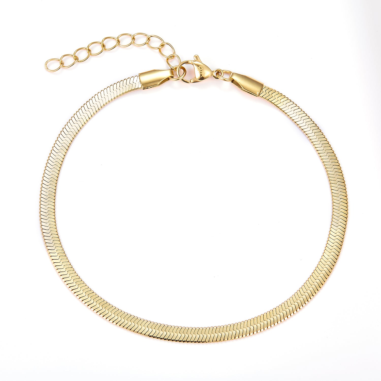 Baía Jewellery - Flat Snake ankelkæde, 22-26 cm- Rustfrit stål PVD guldbelægning