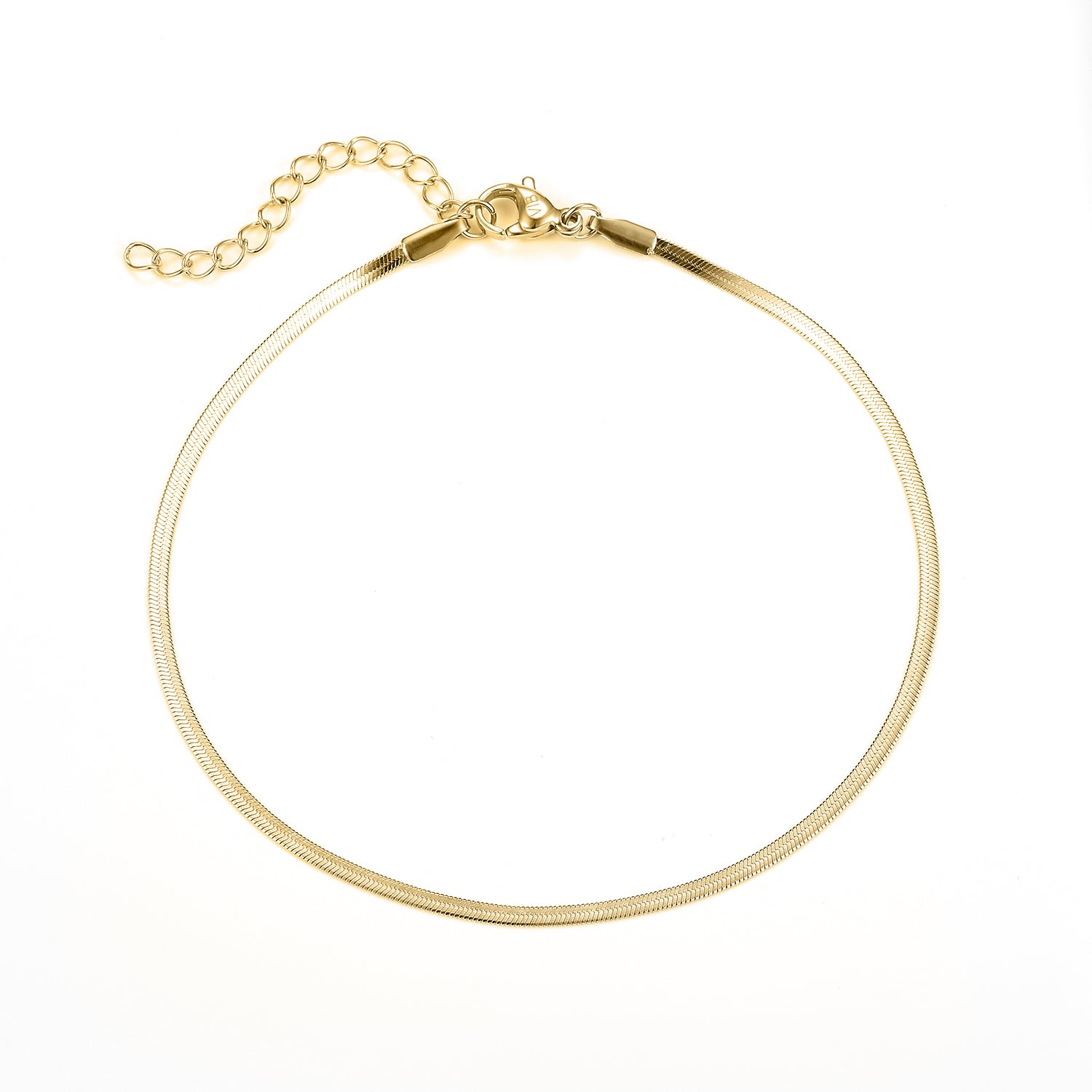 Baía Jewellery - Flat Snake ankelkæde, 22-26 cm Rustfrit stål PVD guldbelægning