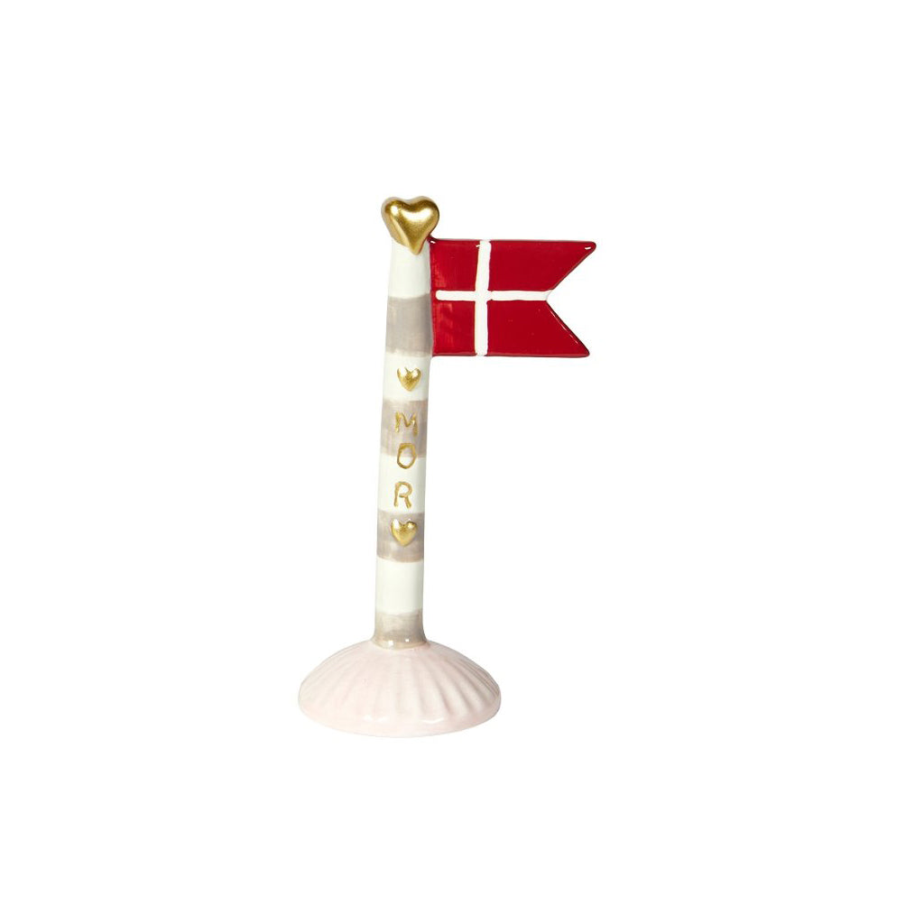 Speedtsberg - Fødselsdagsflag striber Mor lyserød/hvid/guld 14cm