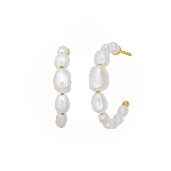 Billede af byBiehl - Aura Pearl Hoops 4-033WP-GP Forgyldt sterlingsølv