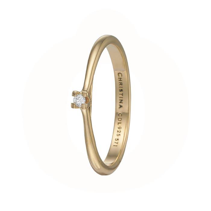 Se Christina Design London Jewelry & Watches - Klassisk Solitaire Ring forgyldt sølv 800-6.1.B hos Vibholm.dk