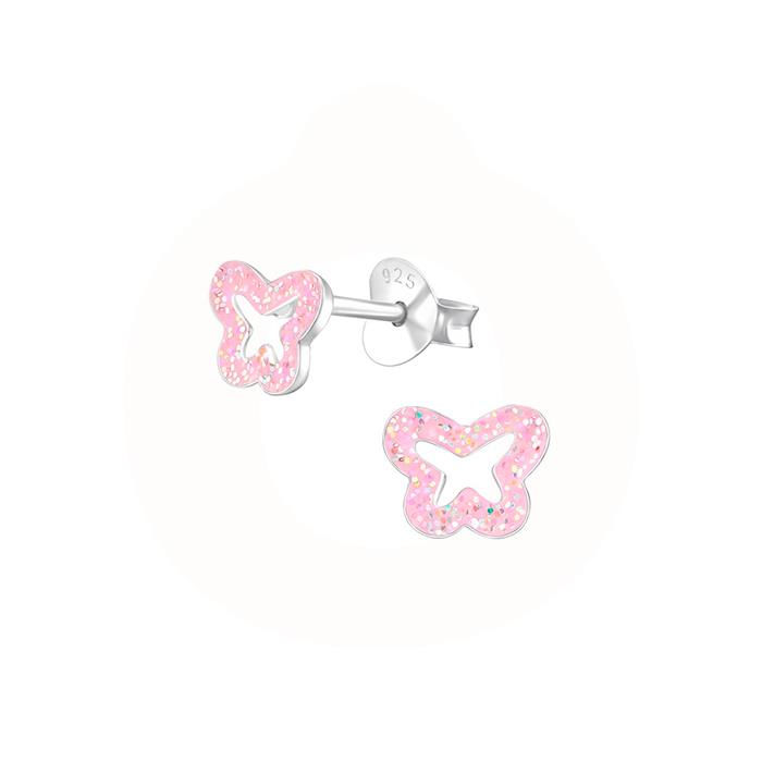 Billede af Vibholm Kids - pink sommerfugl ørestikker sølv m. emalje APS1498-N1