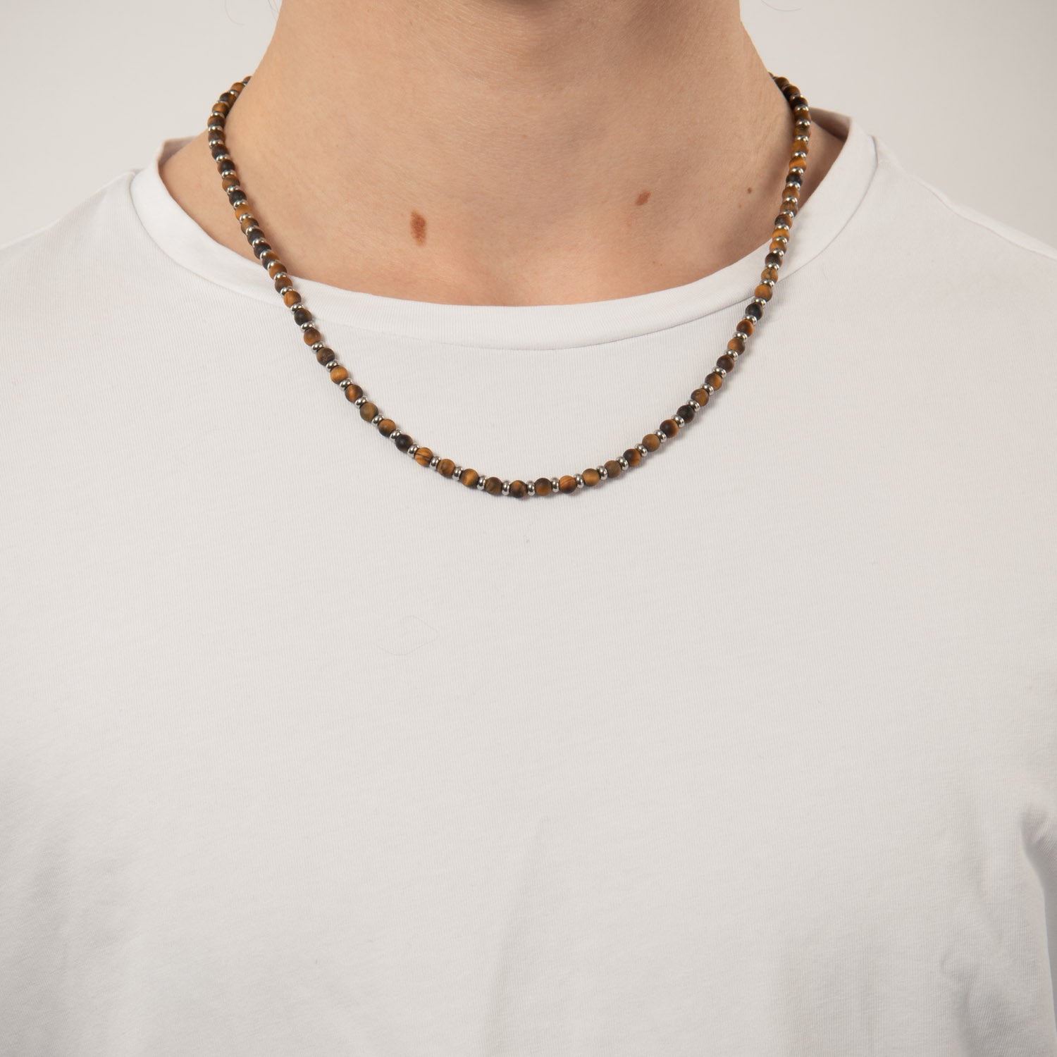 4: Vibholm Men - halskæde med tigerøje sten og stålperler Stål Rustfrit
