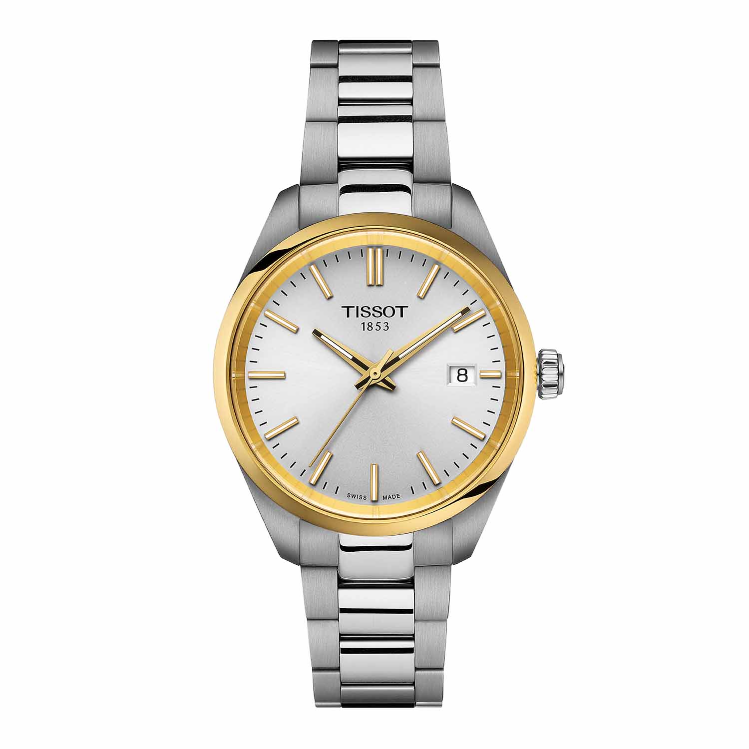 Se Tissot - PR 100 Classic bicolor dameur, 34mm Guld PVD stål hos Vibholm.dk