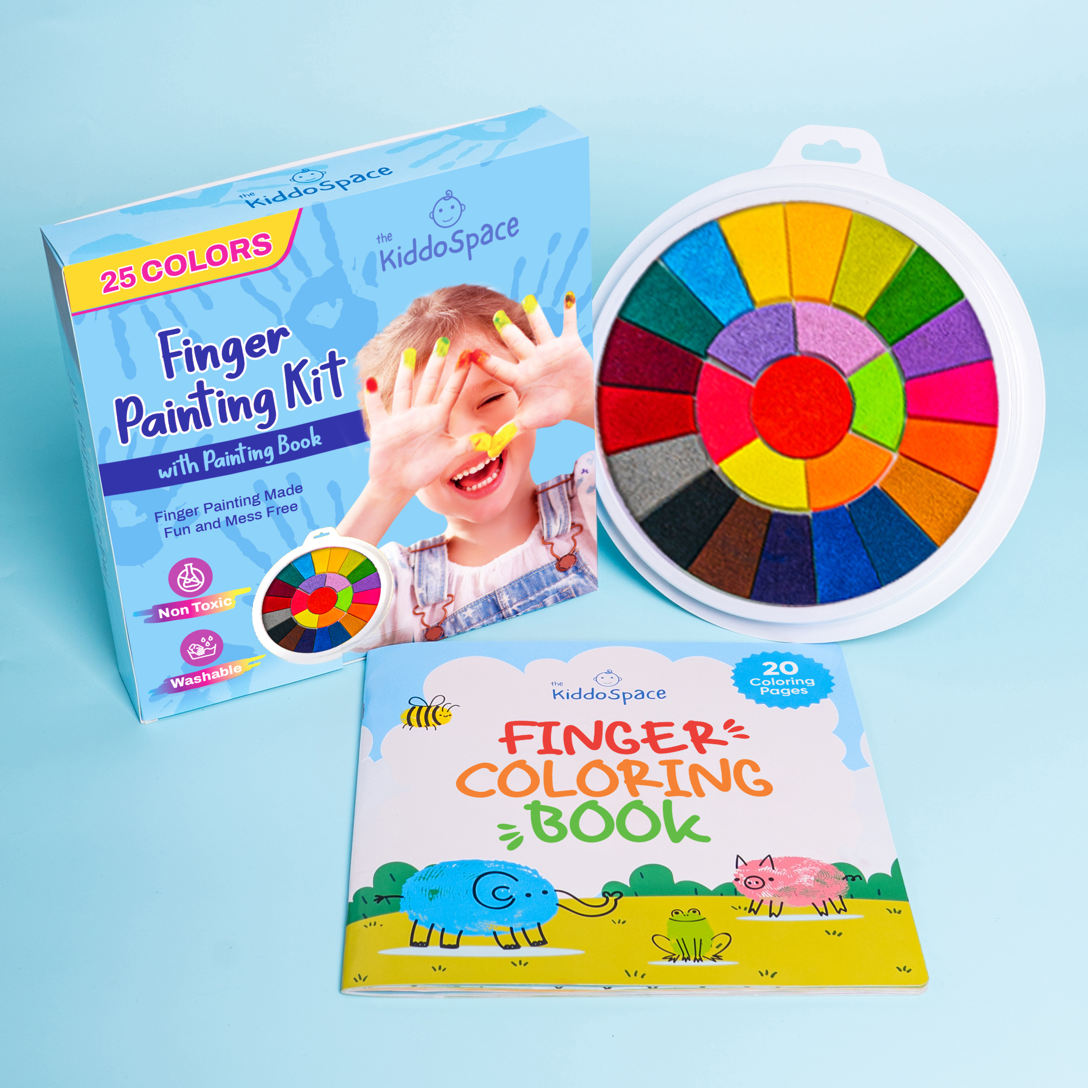 Kit de pintura para dedos con cuna y libro de 50 páginas, pinturas de dedos  lavables no tóxicas para niños pequeños, fácil de limpiar, diseño de