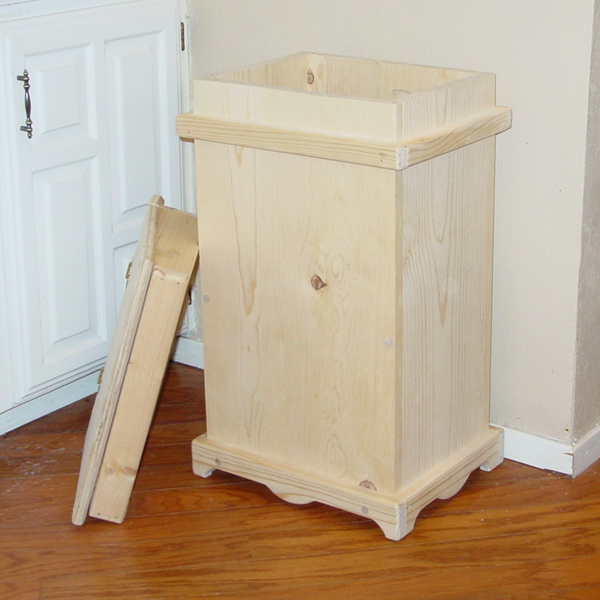 white wooden kitchen trash bins