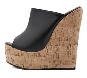 Black Leather Platform Wedge Sandals - Modern Baby Las Vegas 