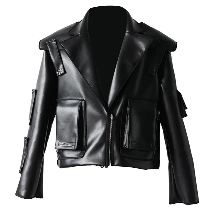 Short Pocket Leather Jacket