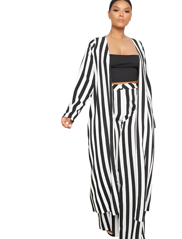 Black And White Striped  Pant Set