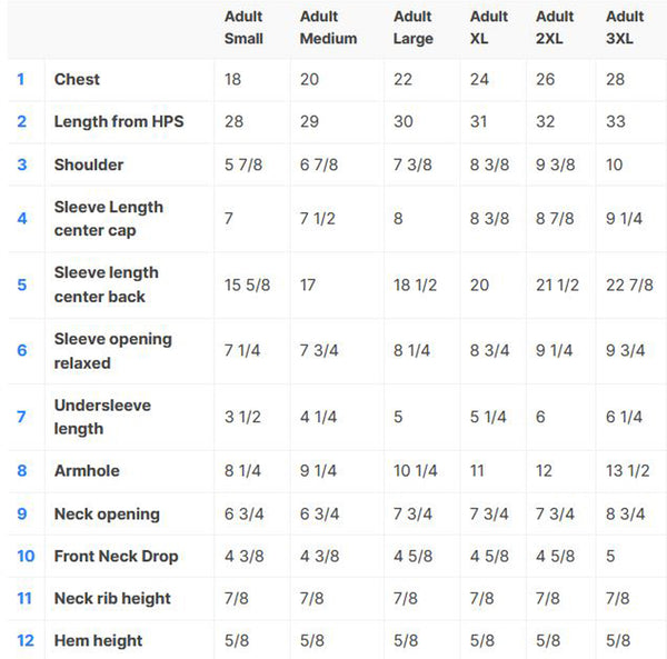 tee shirt size chart