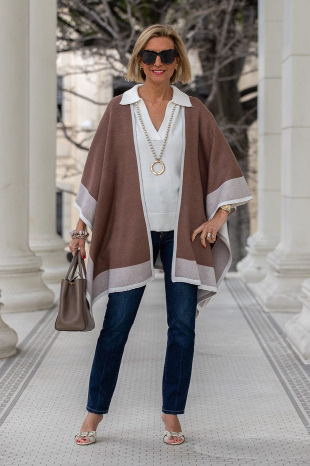 A Stylish Neutral Knit Poncho And Sweater Top – Just Style LA