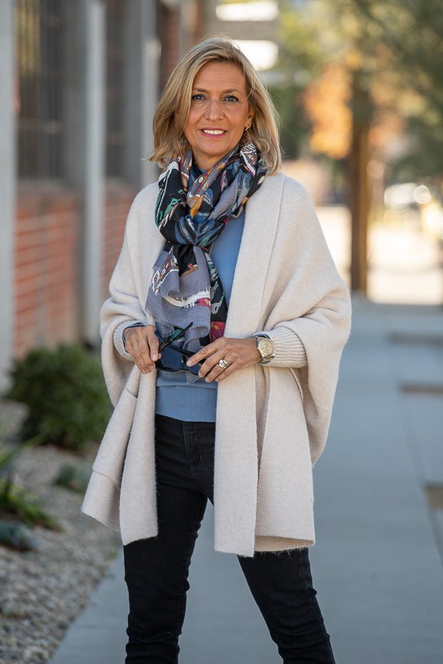 Cream Shrug Cardigan Mixed With Blue And Black – Just Style LA