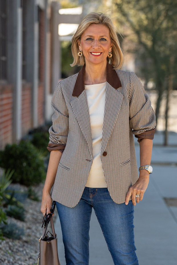 Houndstooth Blazer Star Top And A Poncho With Sleeves – Just Style LA