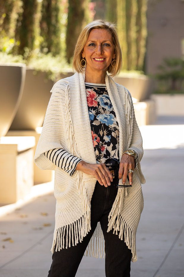 Ivory And Black Chenille Cardigan And A Cute Top – Just Style LA