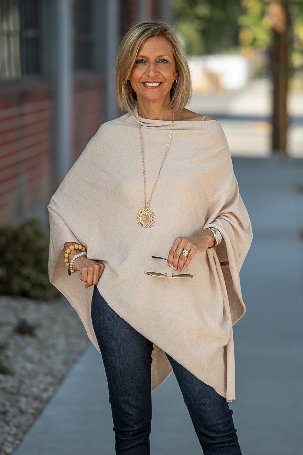 Our Oatmeal And Blue Gray Pull On Ponchos – Just Style LA