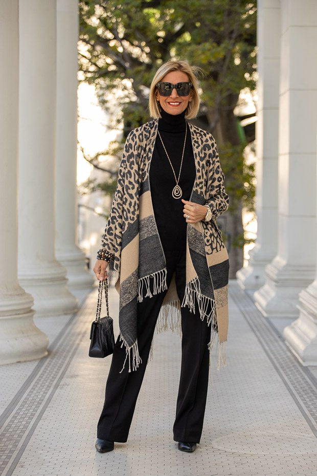 Leopard Poncho With Two Turtleneck Tops – Just Style LA