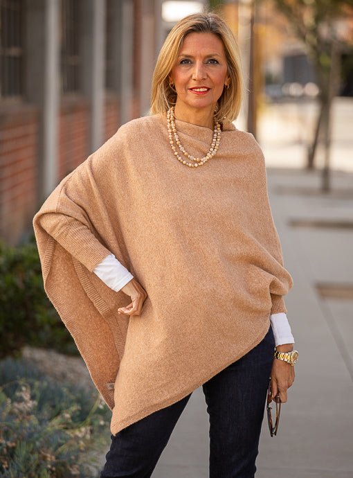 Tan Pull On Poncho With Sleeves – Just Style LA