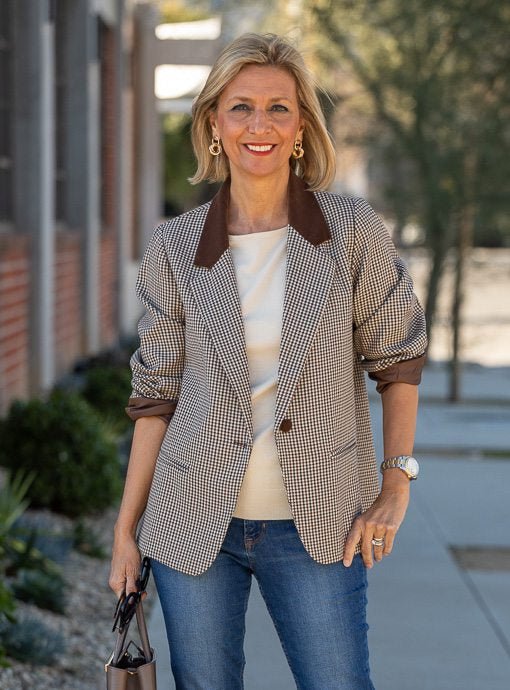 Beige Oversized Long Blazer With Leopard Lining