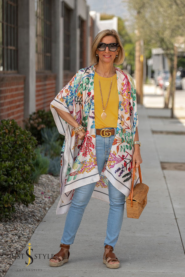 A Botanical Print Kimono With A Pop Of Yellow – Just Style LA