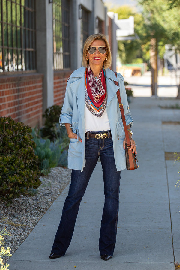 An Early Fall Transitional Look With Our Baby Blue Cargo Jacket – Just ...