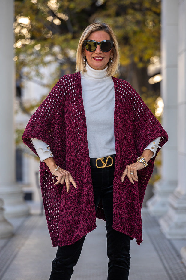 Our New Burgundy And Black Chenille Poncho Cardigans – Just Style LA