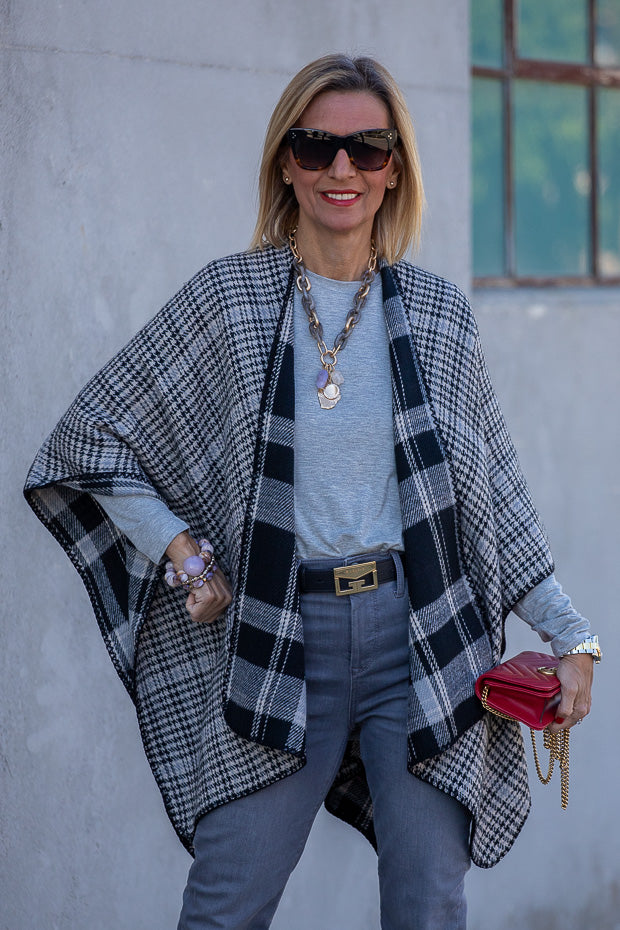 Our New Plaid And Houndstooth Reversible Poncho – Just Style LA