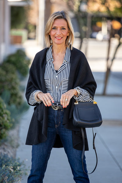 Pattern Mixing With Our Black Cape Vest – Just Style LA