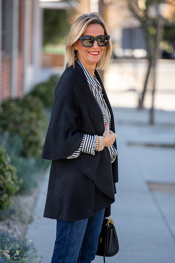 Pattern Mixing With Our Black Cape Vest – Just Style LA