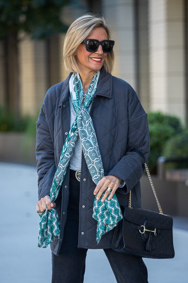 Shades of Charcoal And Heather Gray With A Pop of Teal – Just Style LA