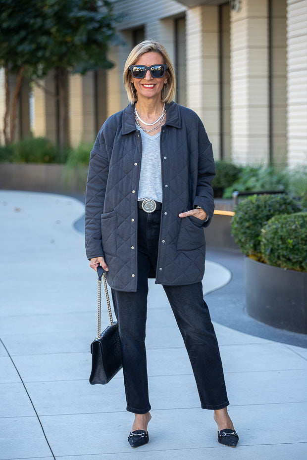 Shades of Charcoal And Heather Gray With A Pop of Teal – Just Style LA