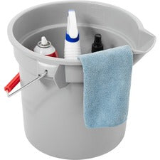 Rubbermaid Commercial Brute 14-quart Round Bucket - 3.50 gal - Heavy Duty, Rust Resistant, Bend Resistant, Graduated, Handle, Stackable - 11.3" - Plastic, Steel - Gray - 1 Each