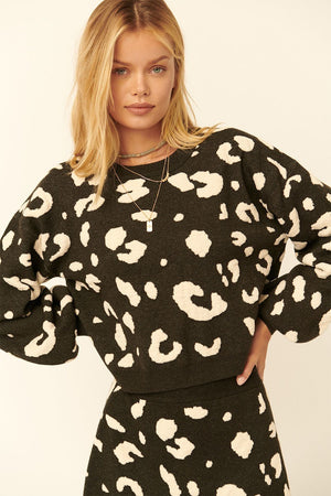 Black A Leopard Print Pullover Women's Sweater