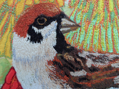 Little Sparrow embroidery detail by Nicky Perryman