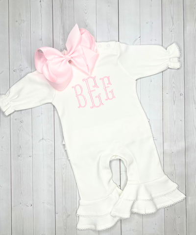 Baby Girl Coming Home Outfit, Monogrammed Footie, Ruffle Footie