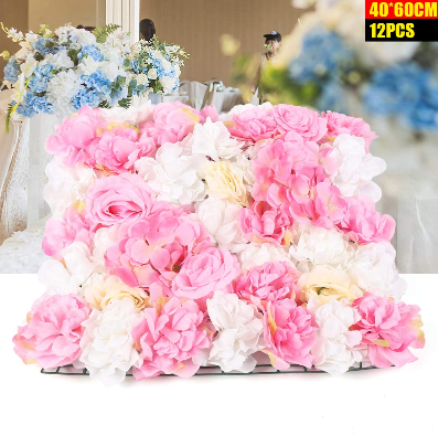 Parete di fiori artificiali, 12 fiori artificiali, per matrimonio, sfondo da parete, 40 x 60 cm, per matrimonio, sfondo per feste, decorazione per la casa, colore: rosa