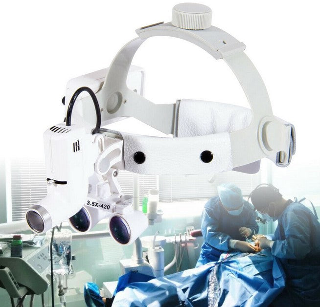 Lente d'ingrandimento medico dentale binoculare 3,5X con faro a LED 5W Bianco