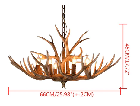 Lampadario 6 luci lampada a sospensione in corno d'epoca altezza 40 cm Lampadario nostalgico in corno di resina